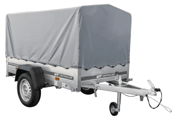 BRK -Remorque automobile Garden Trailer 200 KIPP 200 x 106 cm avec bâche haute, arceau et roue jockey PTAC 500 kg