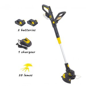 Coupe bordure sans fil 20V à lame + 2 batteries li-ion 2AH + chargeur rapide STEINER + 20 lames
