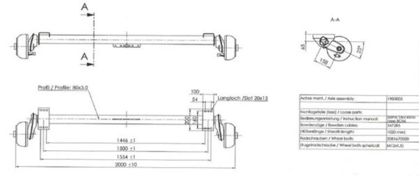 BRK -Essieu freiné AL-KO 1500 mm 1000 kg 5x112 W-PROOF tamoburs roulements étanches – Image 5