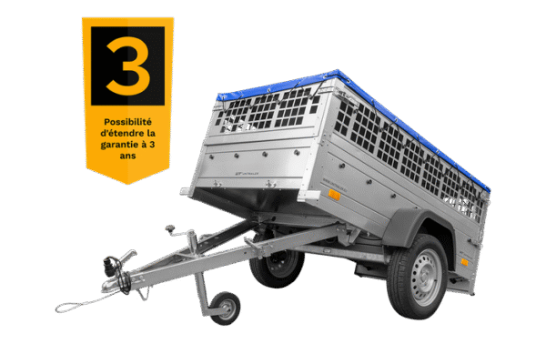 BRK -Remorque grillagée 200x106 avec bâche plate bleue, ridelles grillagées et roue jockey - Garden Trailer 200 KIPP – Image 3