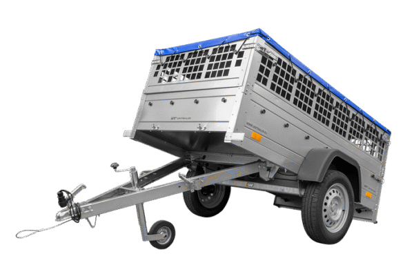 BRK -Remorque grillagée 200x106 avec bâche plate bleue, ridelles grillagées et roue jockey - Garden Trailer 200 KIPP