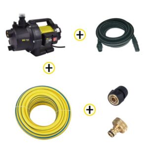 Pack Tuyau d’arrosage Ø15mm 25m + Pompe de Surface 800W + Kit d'Aspiration 7m Ø25mm + Raccords
