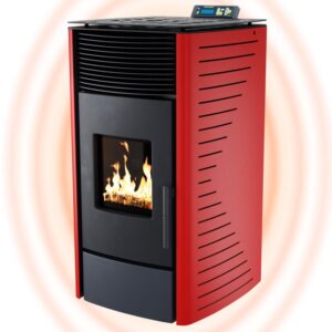 NEMAXX® P12 Poêle à Granulés 13,6 kW jusqu’à 300 m³ – Cheminée Électrique avec Mode ECO, Wi-Fi Ready, Minuterie Hebdomadaire et Thermostat de Surchauffe pour un Chauffage Efficace – Rouge